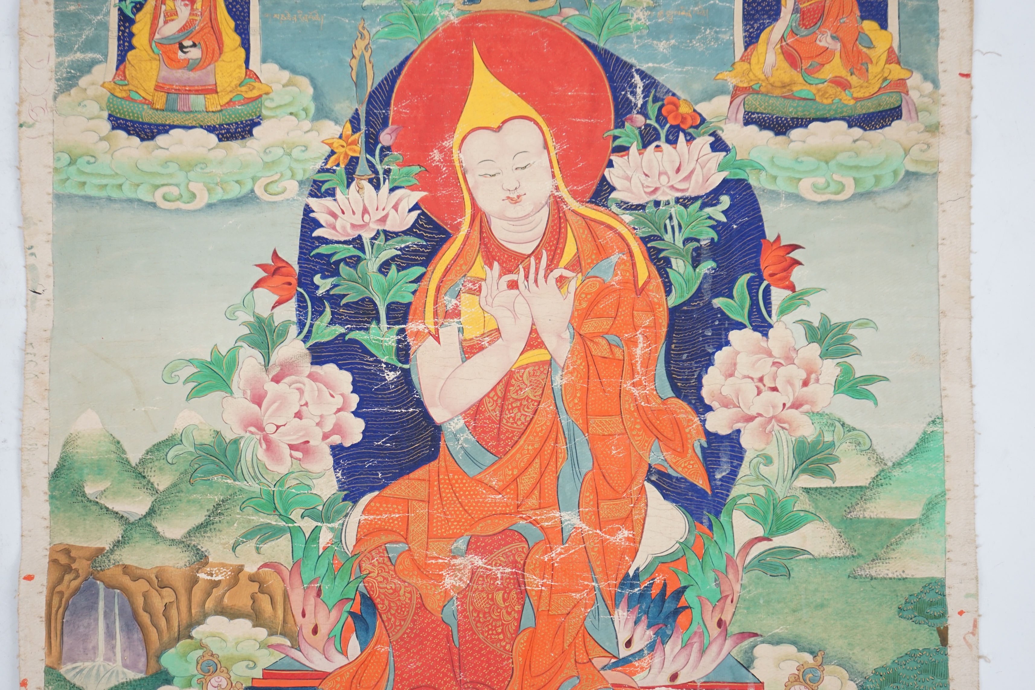 A Tibetan thangka, 18th/19th century, depicting Master Tsongkhapa